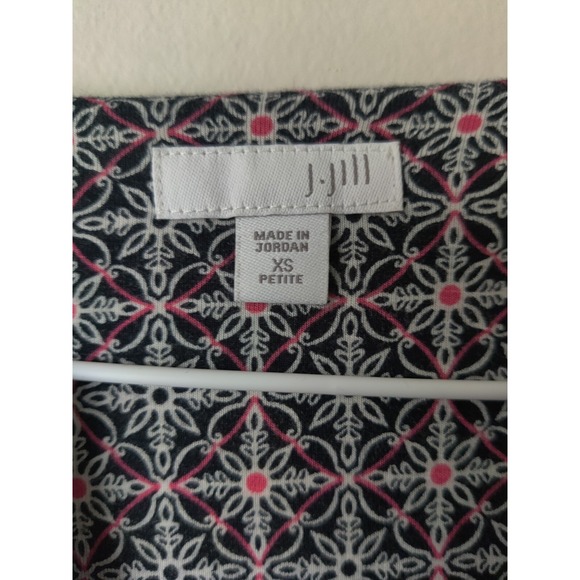 J Jill Paisley Petite Print Long Sleeve Dress Geometric Design Black/Pink Sz XSP - Picture 3 of 5